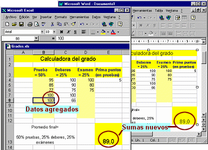 Los cambios aparecen en el documento de Word inmediatamente