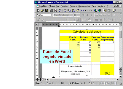 Calculadora del Grados: vinculado a doc de Word