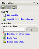 Panel de tareas: Nuevo libro (2003)