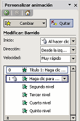 Panel de tareas: Personalizar animación