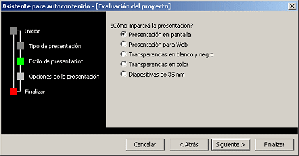 Asistente para autocontenido- paso 2: Estilo de presentación