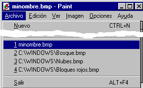 Menú de Paint : Archivo | archivos recientes