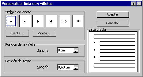 Diálogo - Personalizar lista con viñetas
