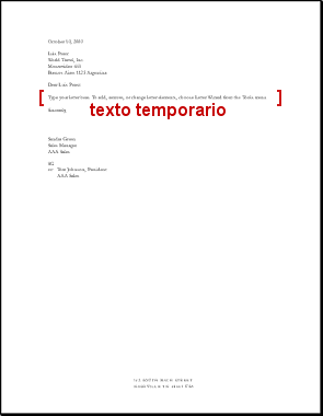 Carta con el texto temporario