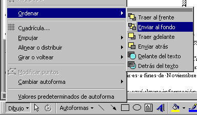 Menú: Dibujo | Ordenar | Enviar al fondo