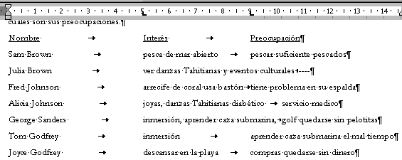 Texo: Carta con tabulaciones