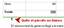 Texto: Tabla y un línea en blanco