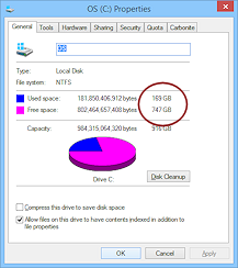 Dialog: Properties for drivie - Free Space (Win8.1)