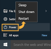Menu: Start > Power (Win10)