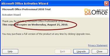 Nag Screen: Microsoft Office Trial