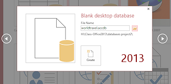 Full path to the new blank database shows in Backstage View (Access 2013)