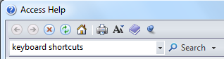 Help: Search box = keyboard shortcuts (Access 2010)