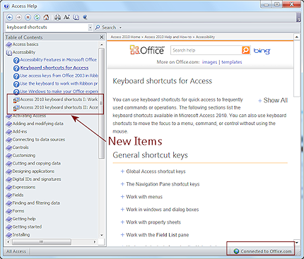 Help: Table of Contents with online items (Access 2010)
