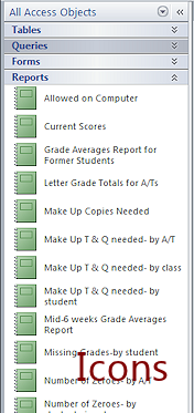 Navigation Pane: View Icons (Access 2010)