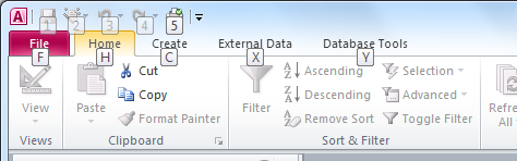 Ribbon: Screen tips for keyboard shortcuts (Access 2010)