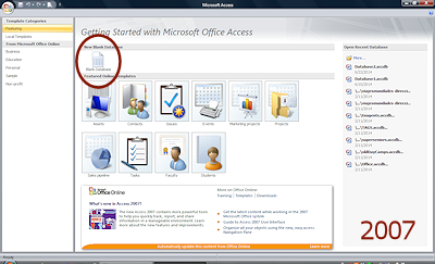 Dialog: New = Templates (Access 2007)