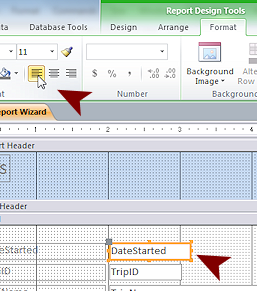 Design View: Left align selected control (Access 2010)