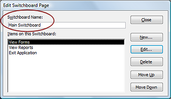 Switchboard Manager: Edit page (Access 2007)