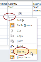 Right Click Menu: Zoom (Access 2010)