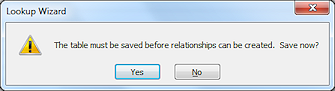 Message: The table must be saved before a relationship can be created. (Access 2010)