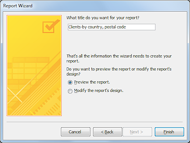 Report Wizard: step 6 - Title