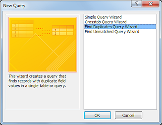 Dialog: New Query - Find Duplicates Query Wizard