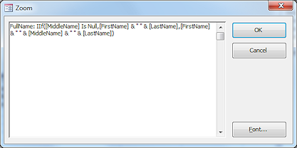Zoom window for calculated field FullName