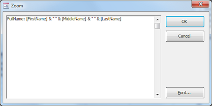 Zoom window for calculated field FullName