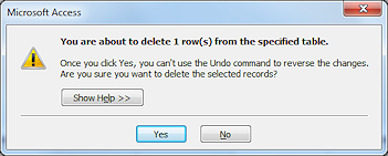 Message: You are about to delete 1 row(s) from the specified table.