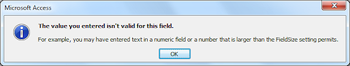 Message: The value you entered isn't valid for this field.