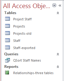 Navigation Pane: New query listed (Access 2016)
