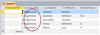 Query Datasheet View: Staff - Country/Region = Argentina