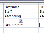Query Design View: Like ??????