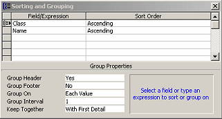 Dialog: Sorting and Grouping