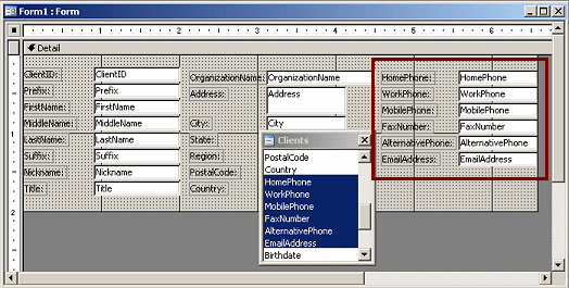Form Design View: third column dropped, automatically enlarging form