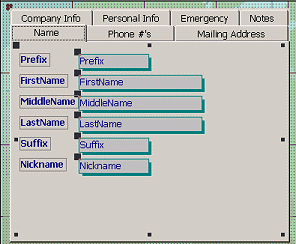 Form Design View: Tab Control, page Name