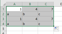Drag down 2 rows. Excel fills in values that continue the pattern.
