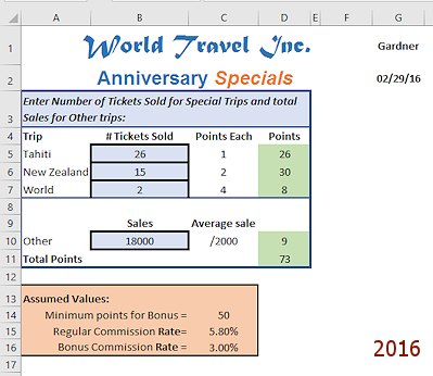 Points calculator (Excel 2016)