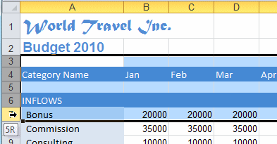 Rows 3 through 7 selected