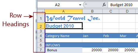 Headings: Row