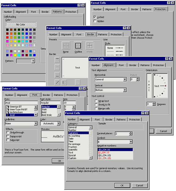 Dialog: Format Cells tabs