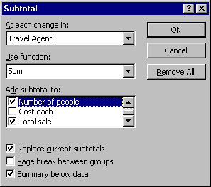 Dialog: Subtotal on Travel Agent