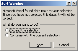 Message: Sort Warning