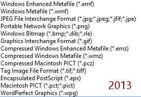 List of image file formats recognized by PowerPoint 2013