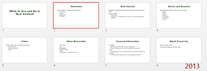 Slide Sorter view - after removing manual formatting (PowerPoint 2013)