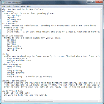 Notepad with pasted text. Spaces provide the indention that PowerPoint needs to understand the outline. (Windows 7)