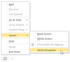 Onscreen Menu: Screen > Switch programs (PowerPoint 2010)