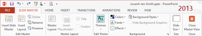 Ribbon: Slide Master (PowerPoint 2013)