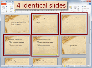 Slider Sorter View: 4 duplicate slides (PowerPoint 2010)