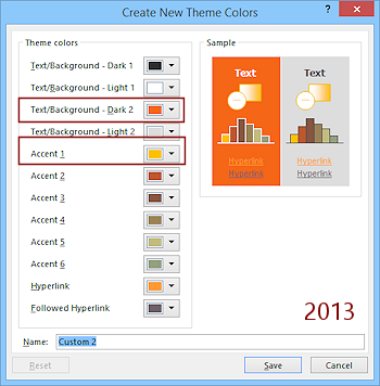 Dialog: Create New Theme Colors (PowerPoint 2013)